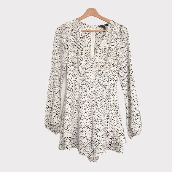Forever 21 Polka Dot LongSleeved Sheer Blouse Shorts Jumpsuit Romper - Picture 1 of 8